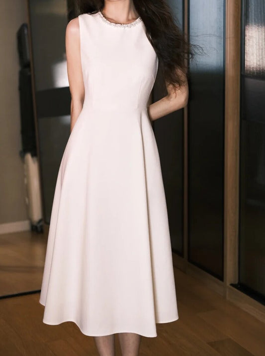 Robe de bal élégante, coupe trapèze, col ras du cou, robe de soirée, robe de gala, D2557