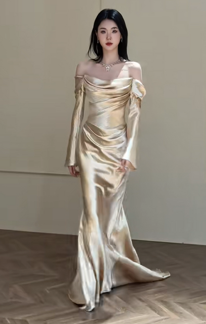 Robe de bal élégante, épaules dénudées, plissée, robe de soirée, robe de gala, D2560