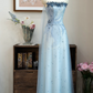 Stunning Prom Dress Strapless Baby Blue Print Prom Gown Evening Dresses Gala Dress       D2567