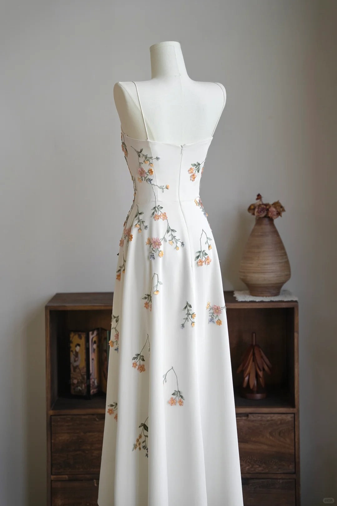 Sweet Prom Dress Spaghetti Straps Floral Prom Gown Evening Dresses Gala Dress Party Dress    D2570