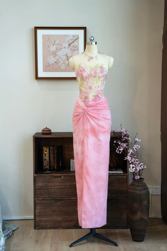 Sweet Prom Dress Flower Pleated Split Prom Gown Evening Dresses Gala Dress Party Dress    D2571