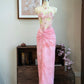 Sweet Prom Dress Flower Pleated Split Prom Gown Evening Dresses Gala Dress Party Dress    D2571