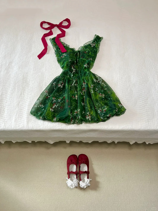 Cute Prom Dress V-neck Print Ruffle Short Prom Dresses Homecoming Dresses Party Dress   D2575