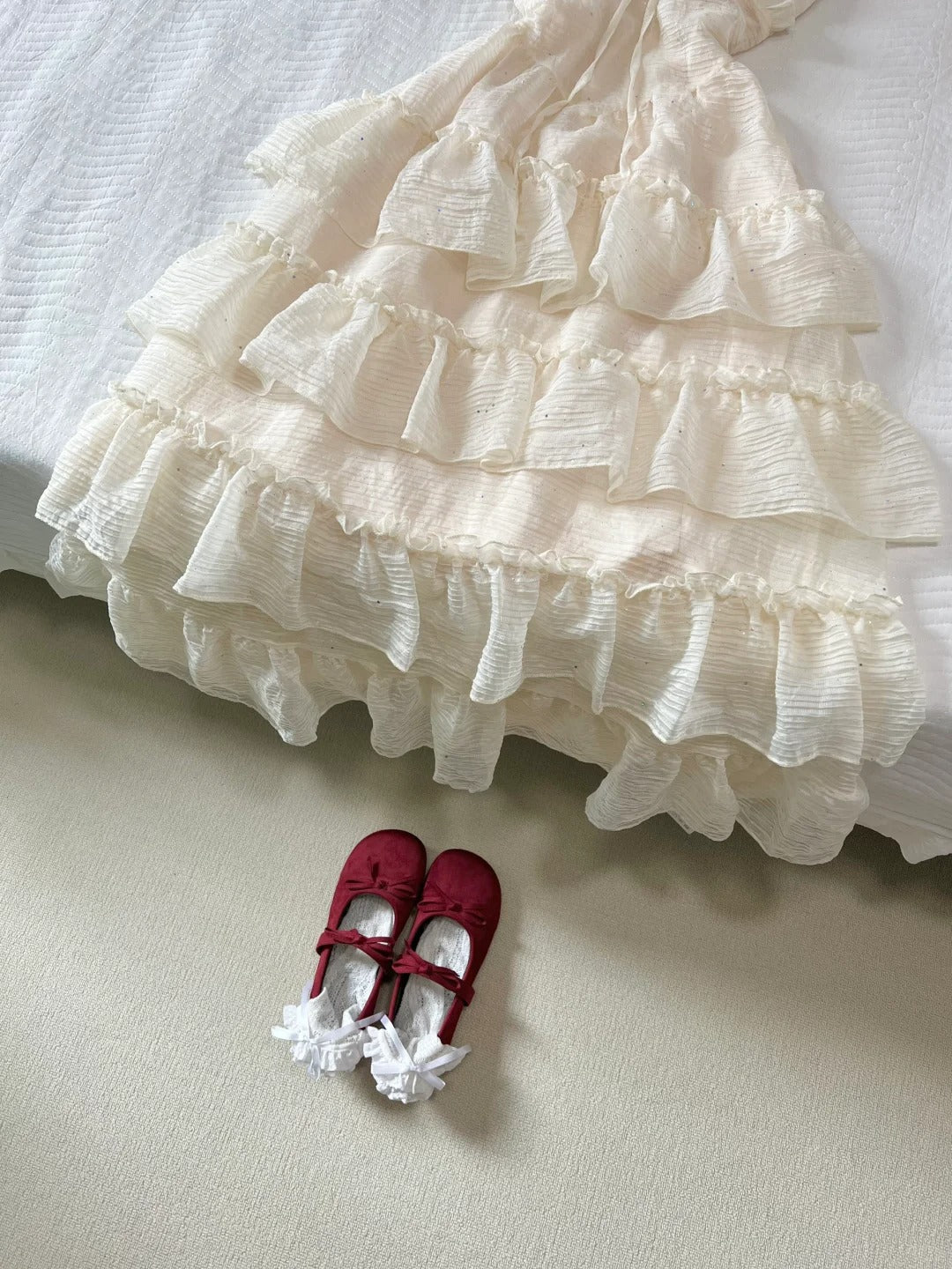 Sweet Prom Dress V-neck Lace-up Ruffle Prom Dress Party Dress Date Dress  D2576