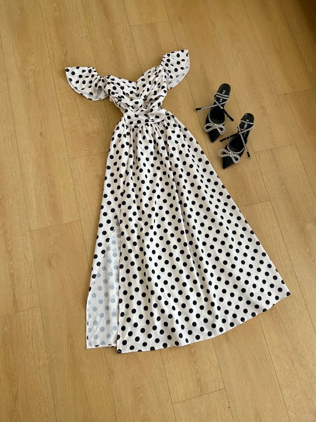 Hübsches Ballkleid mit Herzausschnitt, gepunktet, geteilt, plissiert, Ballkleid, Partykleid D2580