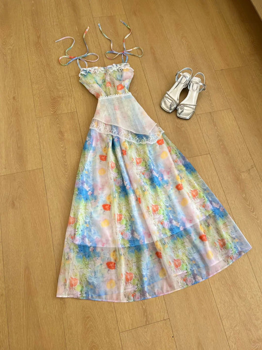 Hübsches Ballkleid mit Spaghettiträgern und Print, Ballkleid, Partykleid D2581