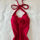 Stunning Prom Dress Halter Slit Wine Red Prom Dress Evening Dress Party Dress  D2586