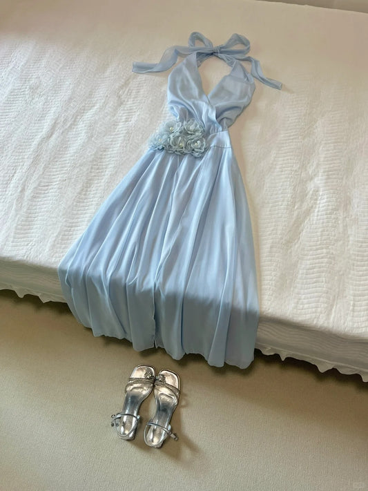 Elegant Prom Dress Halter Baby Blue Prom Dress Evening Dress Party Dress      D2591