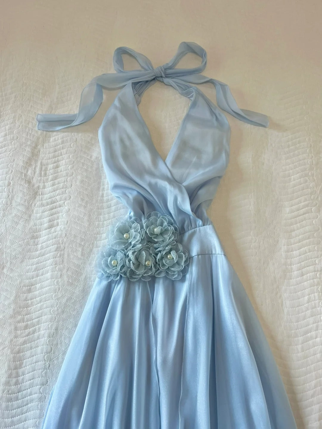 Elegantes Ballkleid Neckholder Babyblau Ballkleid Abendkleid Partykleid D2591