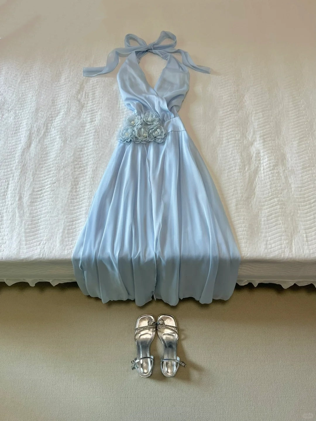 Elegantes Ballkleid Neckholder Babyblau Ballkleid Abendkleid Partykleid D2591