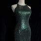 Shiny Prom Dress Crew Neck Sequins Slit Prom Dress Birthday Party Dress Evening Dresses     D2594