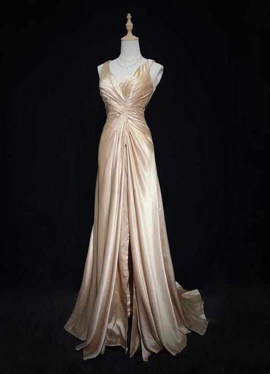 Elegant Prom Dress V-neck Sequins Pleated Prom Gown Birthday Party Dress Evening Dresses    D2595
