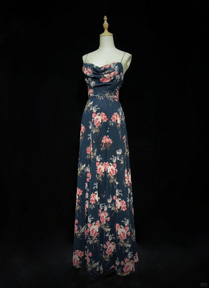 Pretty Prom Dress Spaghetti Straps Print Backless Prom Gown Gala Dress Evening Dresses    D2598