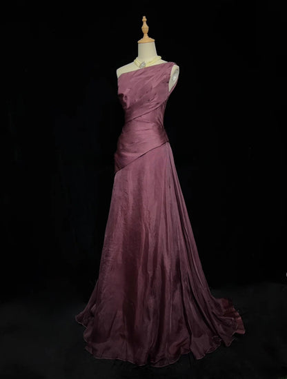Charmante robe de bal trapèze à col asymétrique et plissée, robe de gala, robe de soirée D2601