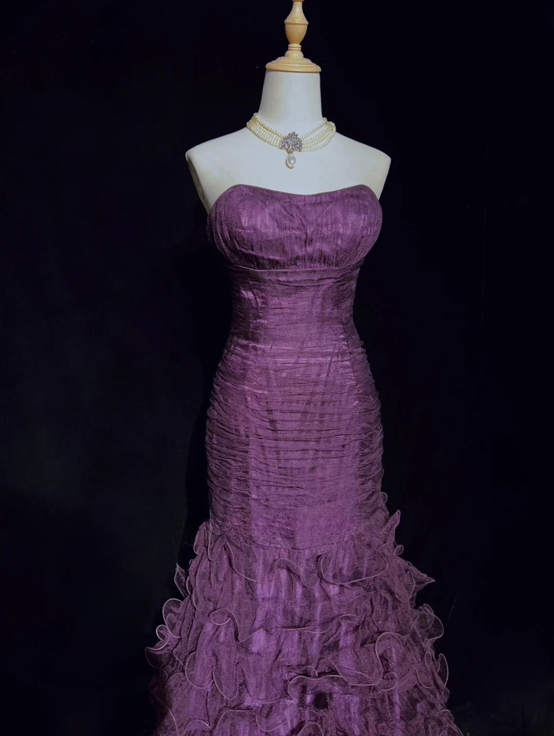 Charmante robe de bal bustier plissée à volants, robe de soirée, robe de bal D2605