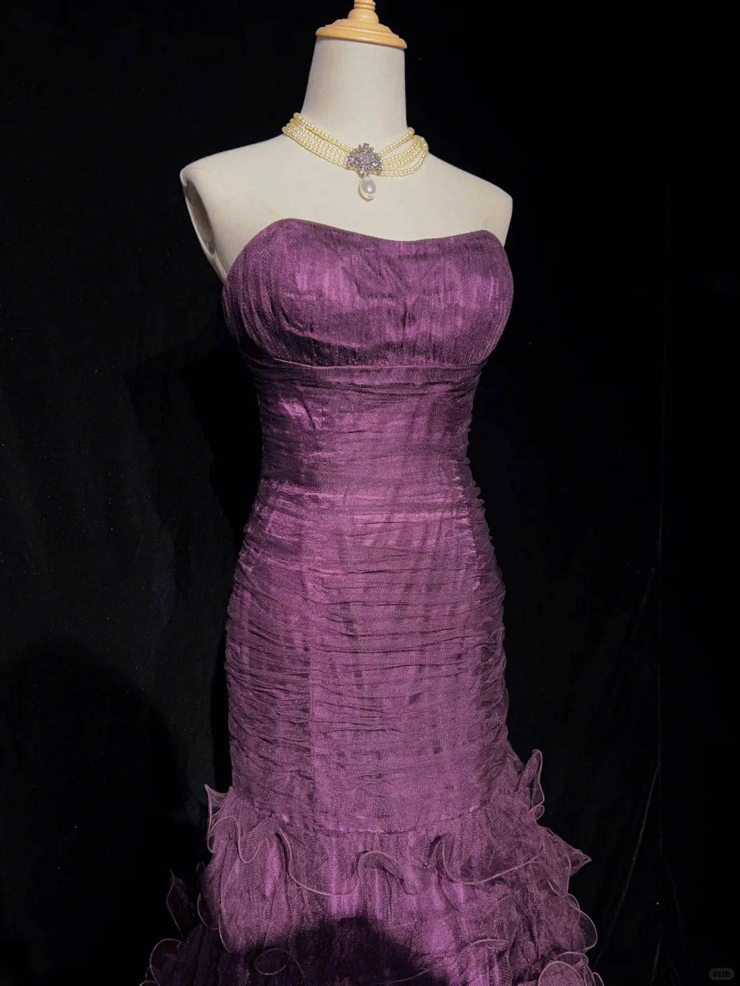 Charmante robe de bal bustier plissée à volants, robe de soirée, robe de bal D2605