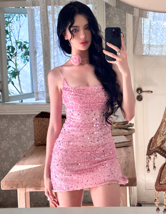 Shiny Homecoming Dress Spaghetti Straps Evening Dresses Birthday Party Dress Short Prom Gown   D2617
