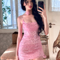 Shiny Homecoming Dress Spaghetti Straps Evening Dresses Birthday Party Dress Short Prom Gown   D2617