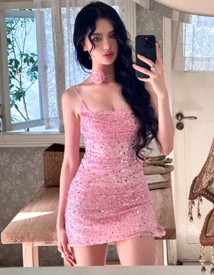 Shiny Homecoming Dress Spaghetti Straps Evening Dresses Birthday Party Dress Short Prom Gown   D2617
