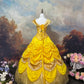Sweet Prom Dress Yellow Pleated Tiered Evening Dress Ball Gown Quinceanera Dresses   D2623