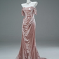 Elegant Prom Dress Pink Off Shoulder Pleated Mermaid Prom Gown Gala Dress Evening Dress   D2629