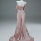 Elegant Prom Dress Pink Off Shoulder Pleated Mermaid Prom Gown Gala Dress Evening Dress   D2629