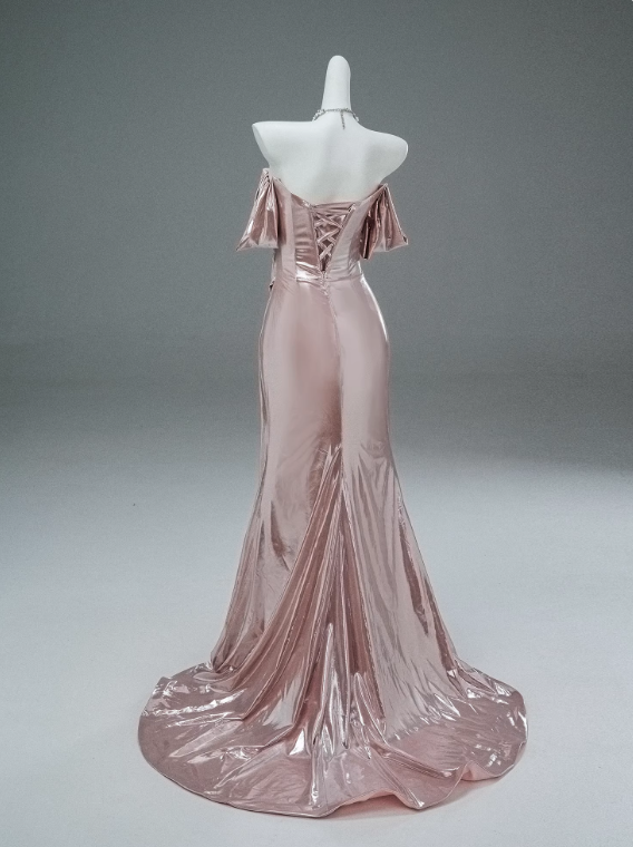 Elegant Prom Dress Pink Off Shoulder Pleated Mermaid Prom Gown Gala Dress Evening Dress   D2629