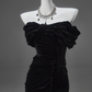 Charmante robe de bal noire sans bretelles plissée style sirène, robe de gala, robe de soirée D2633