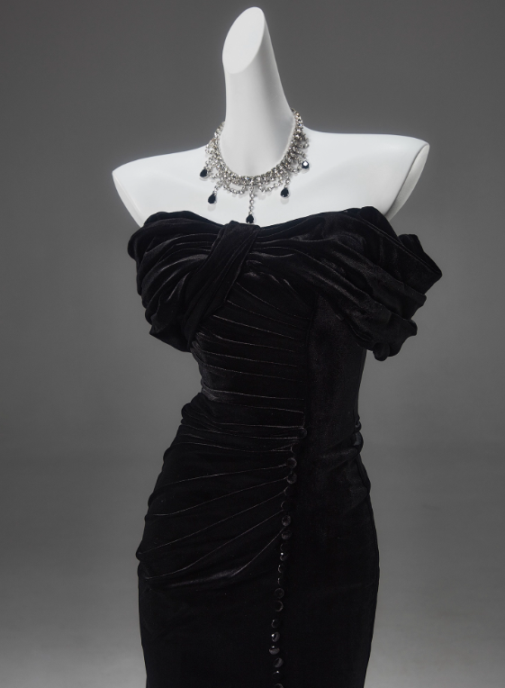 Charmante robe de bal noire sans bretelles plissée style sirène, robe de gala, robe de soirée D2633
