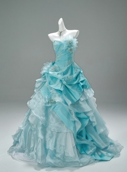 Sweet Prom Dress Strapless Ruffle Tiered Ball Gown Gala Dress Evening Dress Quinceanera Dresses  D2637