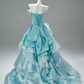 Sweet Prom Dress Strapless Ruffle Tiered Ball Gown Gala Dress Evening Dress Quinceanera Dresses  D2637