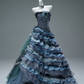 Pretty Prom Dress Strapless Tiered Pearl Ball Gown Evening Dress Gala Dresses  D2643