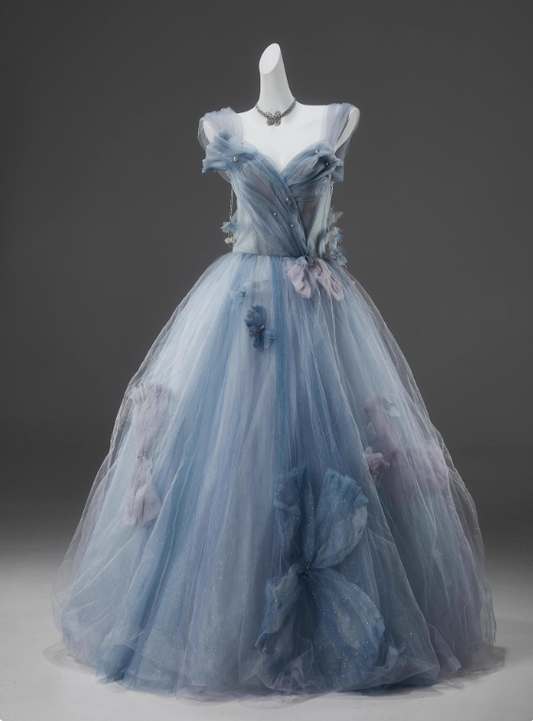 Elegant Prom Dress Spaghetti Straps Pleated Tulle Ball Gown Evening Dress Sweet 16 Dress  D2644
