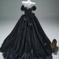 Stunning Prom Dress Black Off Shoulder Flower Pleated Ball Gown Evening Dress Masquerade Ball  D2645