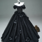 Stunning Prom Dress Black Off Shoulder Flower Pleated Ball Gown Evening Dress Masquerade Ball  D2645