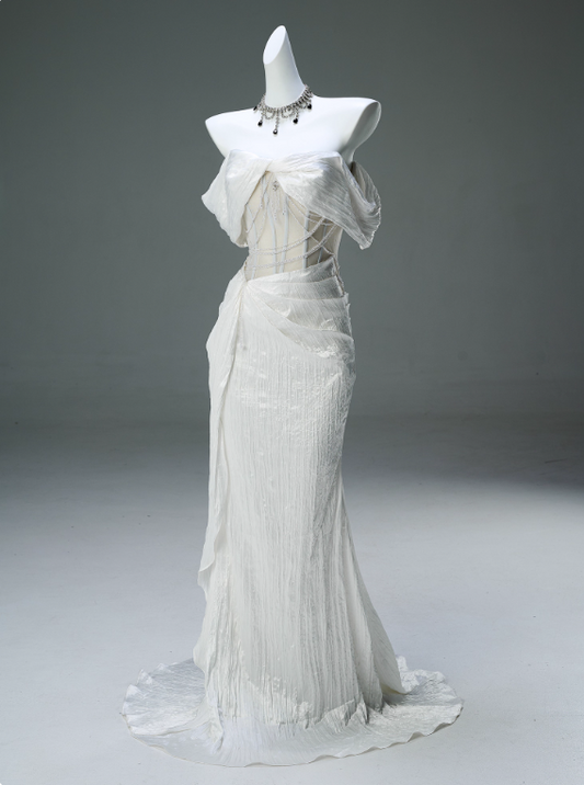 Elegant Prom Dress Off Shoulder Pleated Mermaid Prom Gown Evening Dress Gala Dresses  D2647