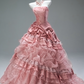 Sweet Prom Dress Strapless Tiered Pleated Ball Gown Evening Dress Quinceanera Dress Gala Dresses   D2649