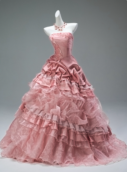 Sweet Prom Dress Strapless Tiered Pleated Ball Gown Evening Dress Quinceanera Dress Gala Dresses   D2649