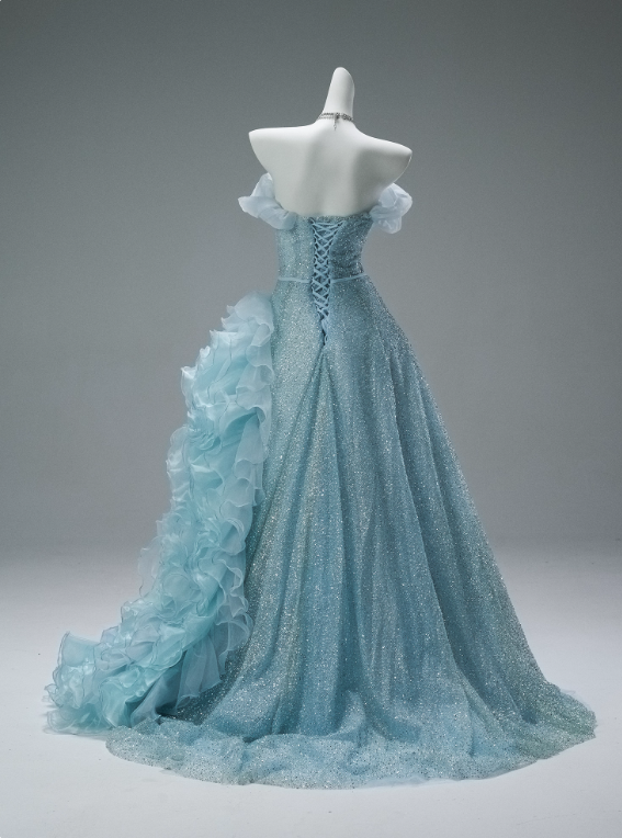 Charming Prom Dress A Line Strapless Ruffle Prom Gown Evening Dresses Masquerade Ball Sweet 16 Dress    D2653