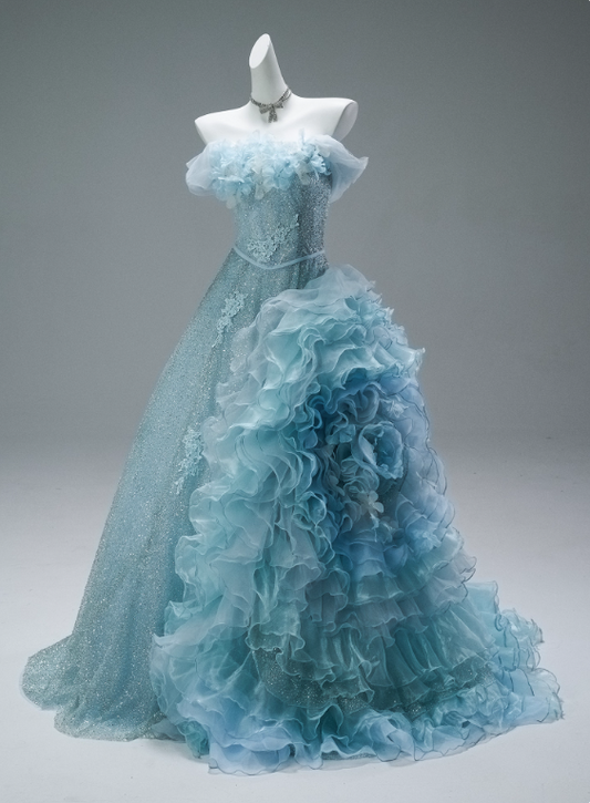 Charming Prom Dress A Line Strapless Ruffle Prom Gown Evening Dresses Masquerade Ball Sweet 16 Dress    D2653