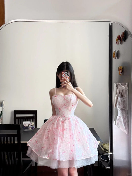 Sweet Homecoming Dress Spaghetti Straps Print Short Prom Dress Cocktail Dress Party Dress    D2658