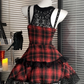 Pretty Crew Neck Checkered Short Women Dress Halloween Costumes Cosplay Dress  D2663