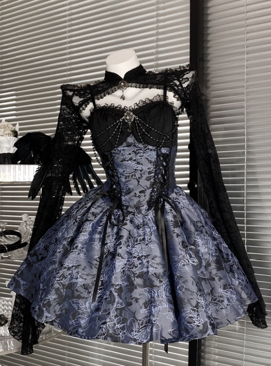 Charming Spaghetti Straps Print Halloween Costumes Cosplay Dress Short Women Dress   D2664