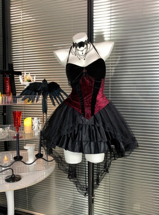 Pretty Halter Tulle Halloween Costumes Cosplay Dress Short Women Dress    D2665