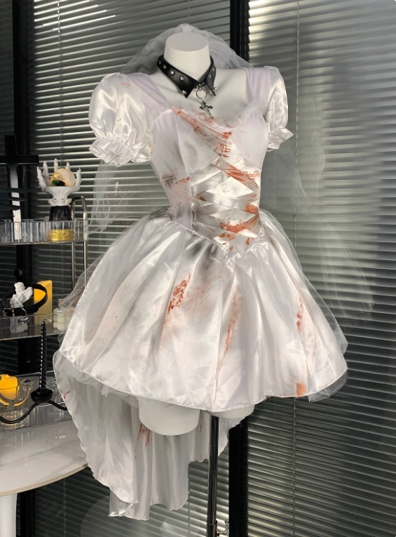 Puffed Sleeve Pleated Halloween Costumes Cosplay Dress Short Women Dress      D2667