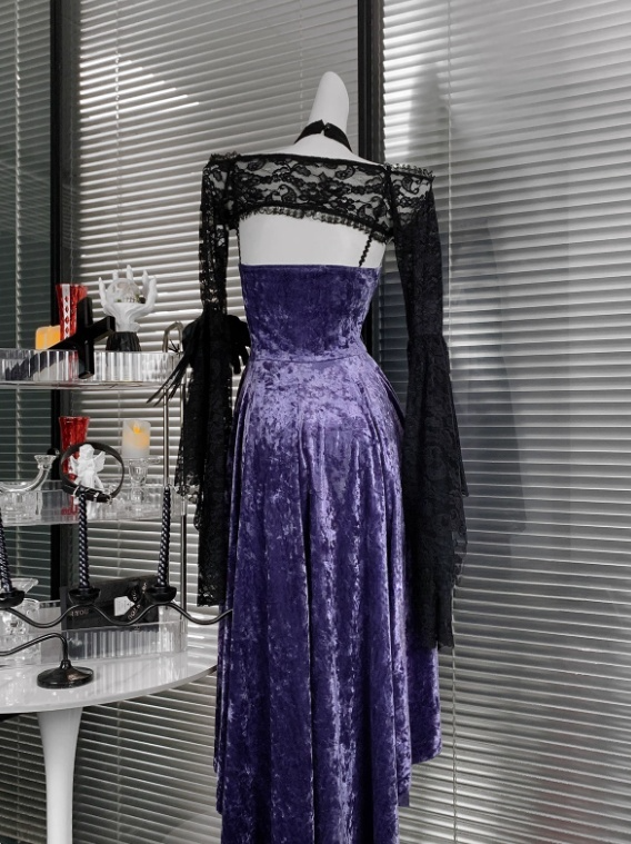 Sexy Spaghetti Straps Velvet Halloween Costumes Cosplay Dress Short Women Dress   D2669