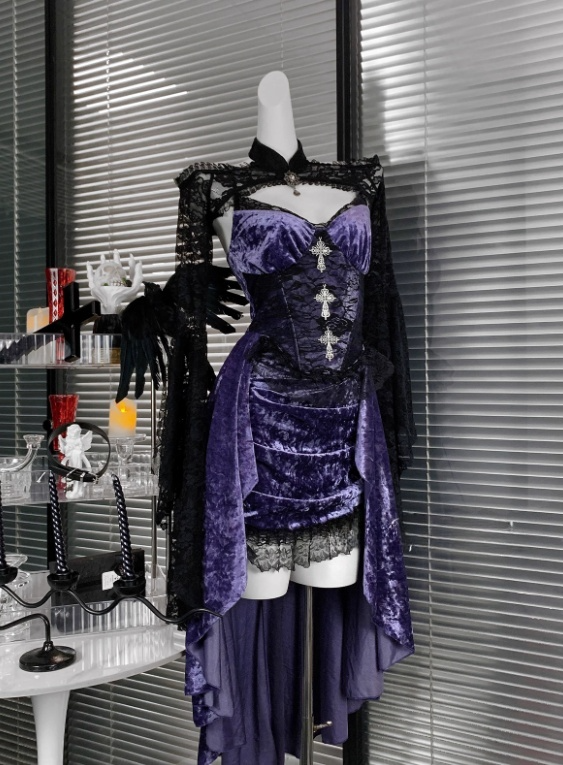 Sexy Spaghetti Straps Velvet Halloween Costumes Cosplay Dress Short Women Dress   D2669