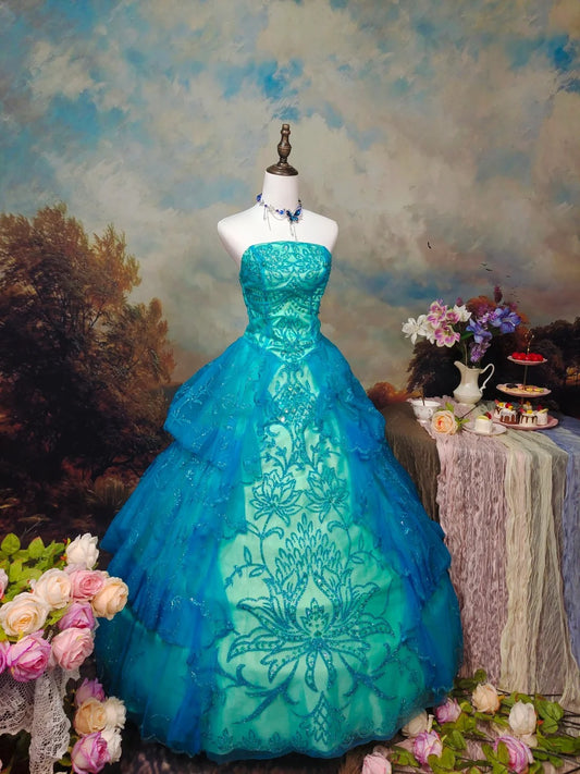 Sweet Prom Dress Strapless Tiered Ball Gown Evening Dress Quinceanera Dress   D2675
