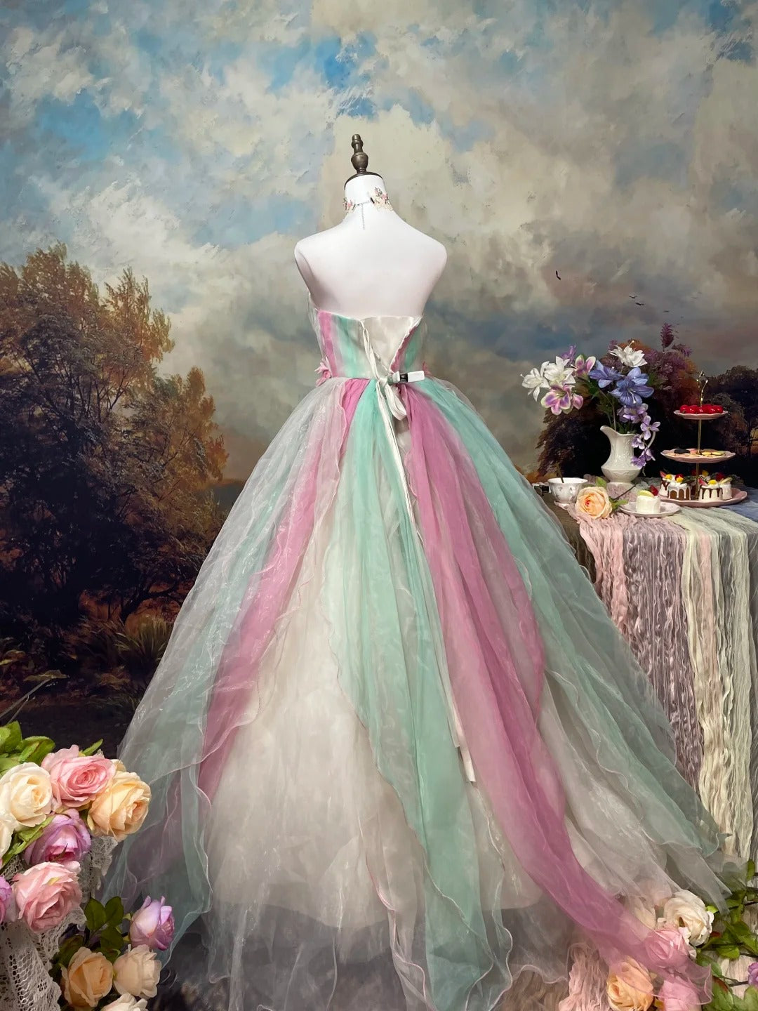 Sweet Prom Dress Strapless Ruffle Ball Gown Evening Dress Quinceanera Dress   D2676