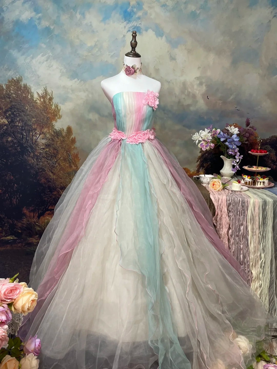 Sweet Prom Dress Strapless Ruffle Ball Gown Evening Dress Quinceanera Dress   D2676